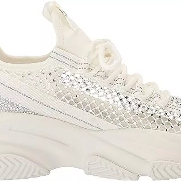 Steve Madden Phantom White Lace Up Stretchy Embellished Low Top Fashion Sneakers - Picture 6 of 6